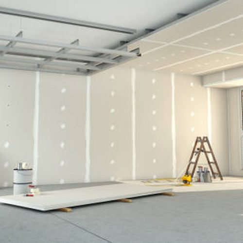 3D rendering of a house interior under renovation works